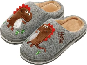 INMINPIN Boys Girls Cozy House Slippers Warm Plush Winter Cotton Slipper Kids Cute Dinosaur Indoor Shoes Non-Slip