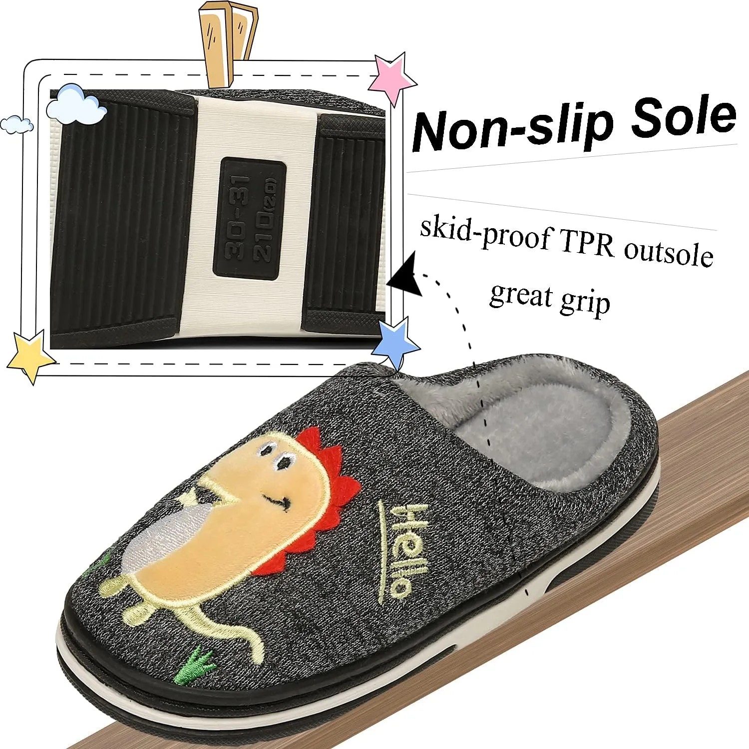 INMINPIN Boys Girls Cozy House Slippers Warm Plush Winter Cotton Slipper Kids Cute Dinosaur Indoor Shoes Non-Slip
