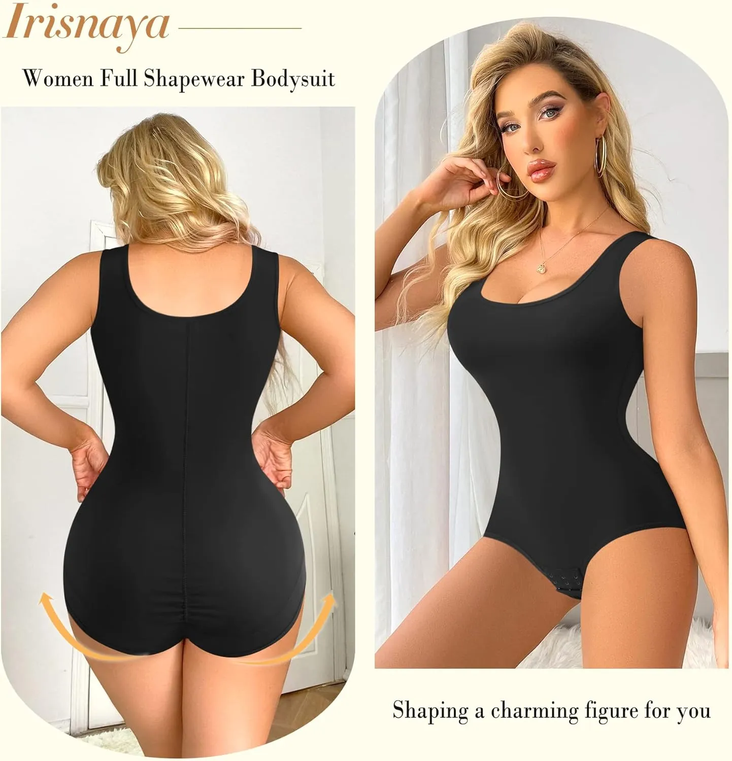 Irisnaya Shapewear Bodysuit Scoop Neck Tank Tops for Women Tummy Control Waist Trainer Vest Full Body Shaper