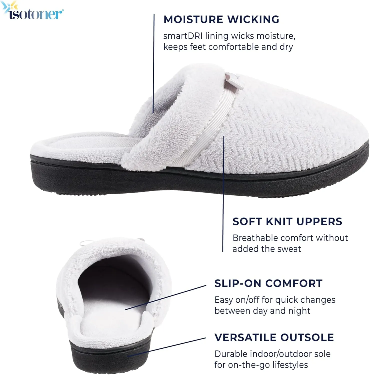 isotoner Women's Chevron Slip on Clog Slippers with Moisture Wicking for Indoor/Outdoor Comfort and Arch Support