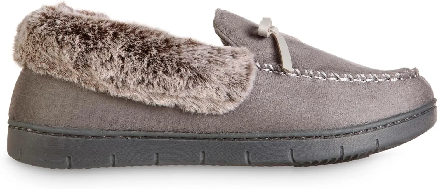 isotoner Women's Microsuede Moccasin Slippers Non-Slip, Indoor/Outdoor, Memory Foam, Machine Washable