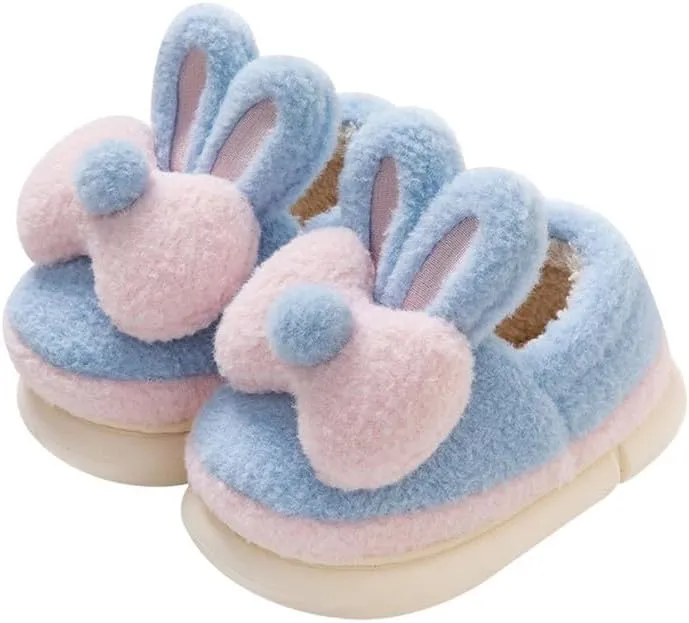 JadeRich Girls Fuzzy Bunny Slippers Anti-Skid Soft Warm Fleece House Shoes with Rabbit Ear Cushioned Winter Slipper for Toddlers/Little Kids