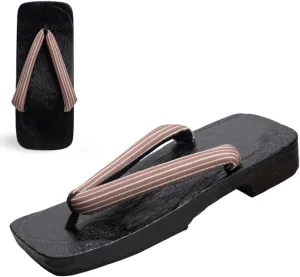 Japanese Traditional Clogs Geta Mens House Slippers Youth Wood Grain Flat-Heeled Clogs Men's Flip Flops Sandals Wooden Two-Tooth Clogs Slippers Indoor for Women Men