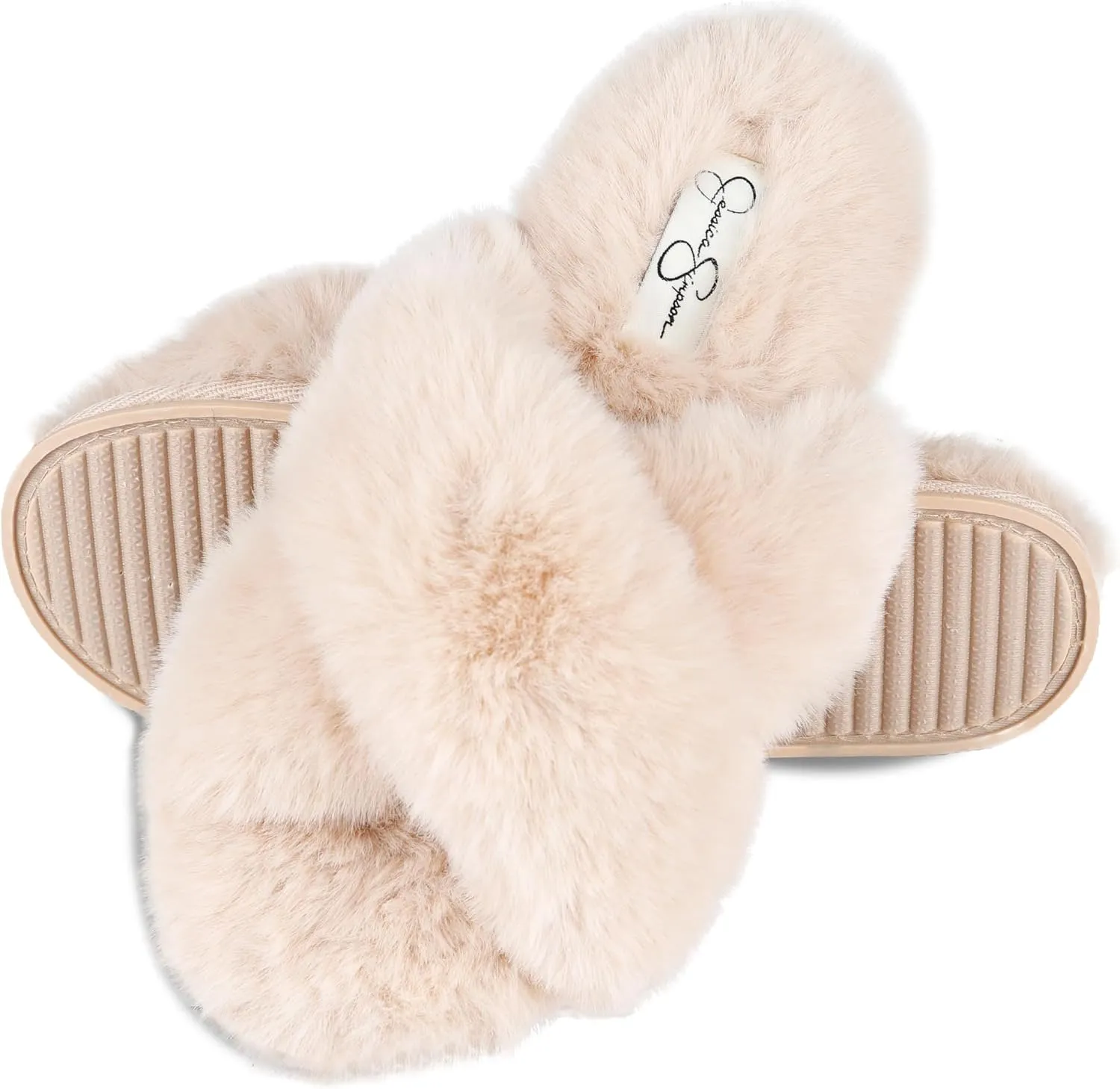 Jessica Simpson Women's Fashion Faux Feather Slide-On Memory Foam Slipper