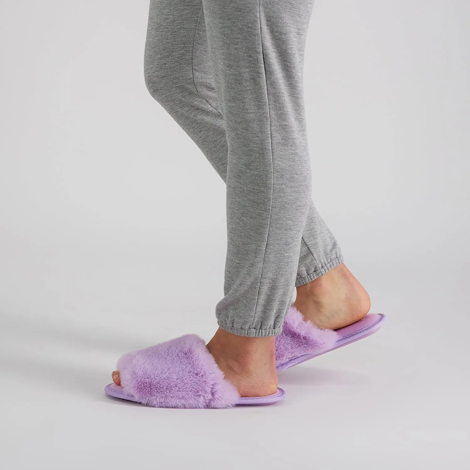 Jessica Simpson Women's Plush Faux Fur Fuzzy Slide on Open Toe Slipper with Memory Foam