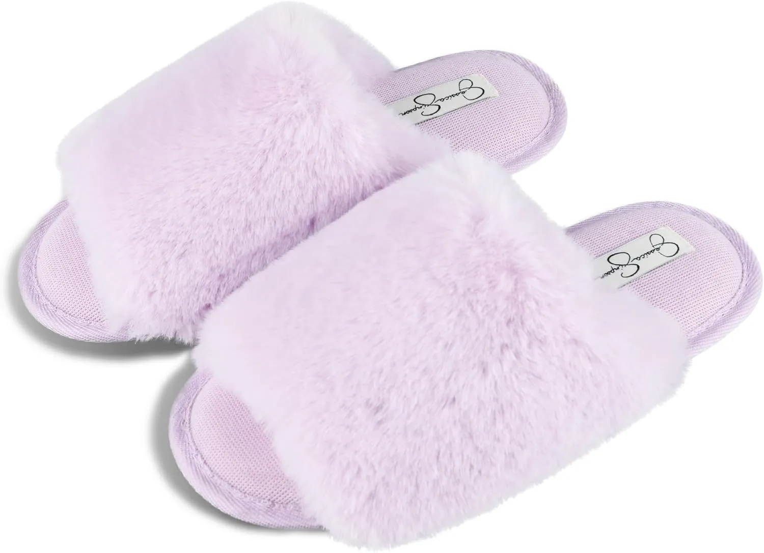 Jessica Simpson Women's Plush Faux Fur Fuzzy Slide on Open Toe Slipper with Memory Foam
