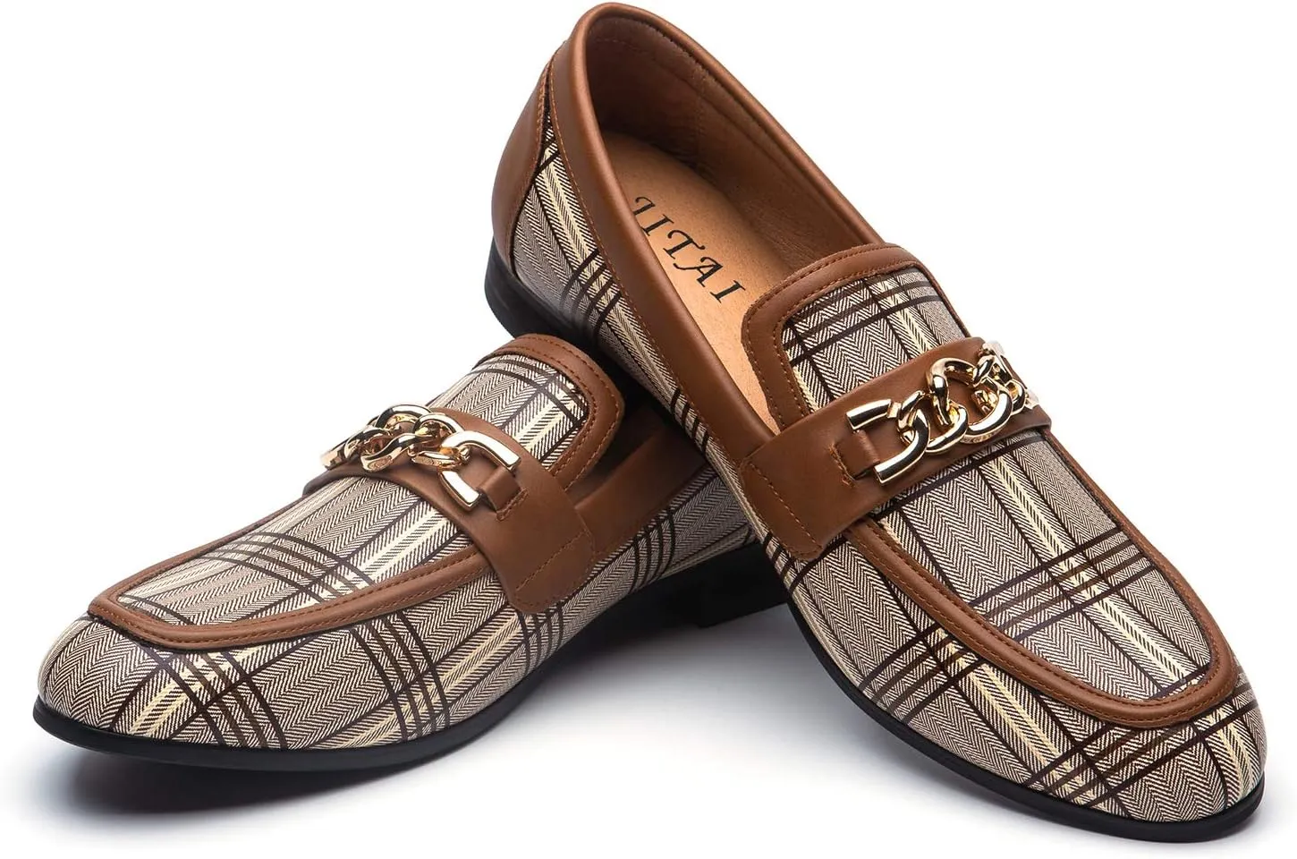 JITAI Mens Leather Shoes Pattern Printing Men's Dress Loafer Shoes Slip-on Casual Loafer Smoking Slipper