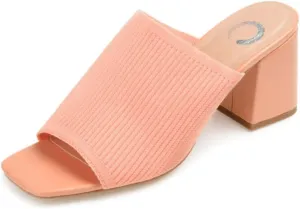 Journee Square Open Toe Chunky Block Heel Knit Slip-On Pump for Women - Lorenna Heeled Fashion Mule Coral, 8 Wide