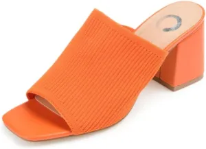 Journee Square Open Toe Chunky Block Heel Knit Slip-On Pump for Women - Lorenna Heeled Fashion Mule Orange, 9 Wide