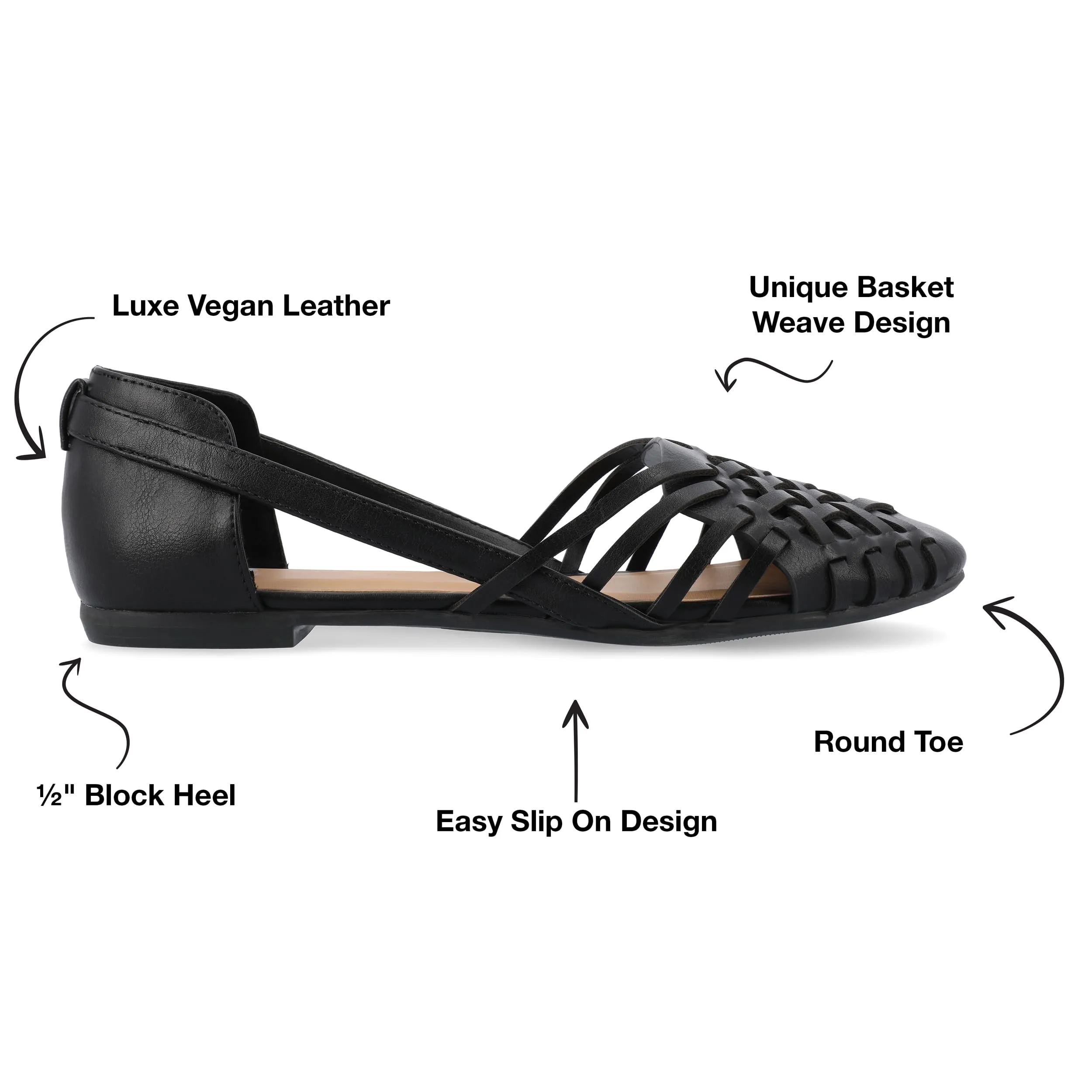 Journee Womens Basket Woven Slip On Sandal Block Heel Caged Closed Round Toe Breathable Ekko Ballet Flat Black 9 Medium Womens US