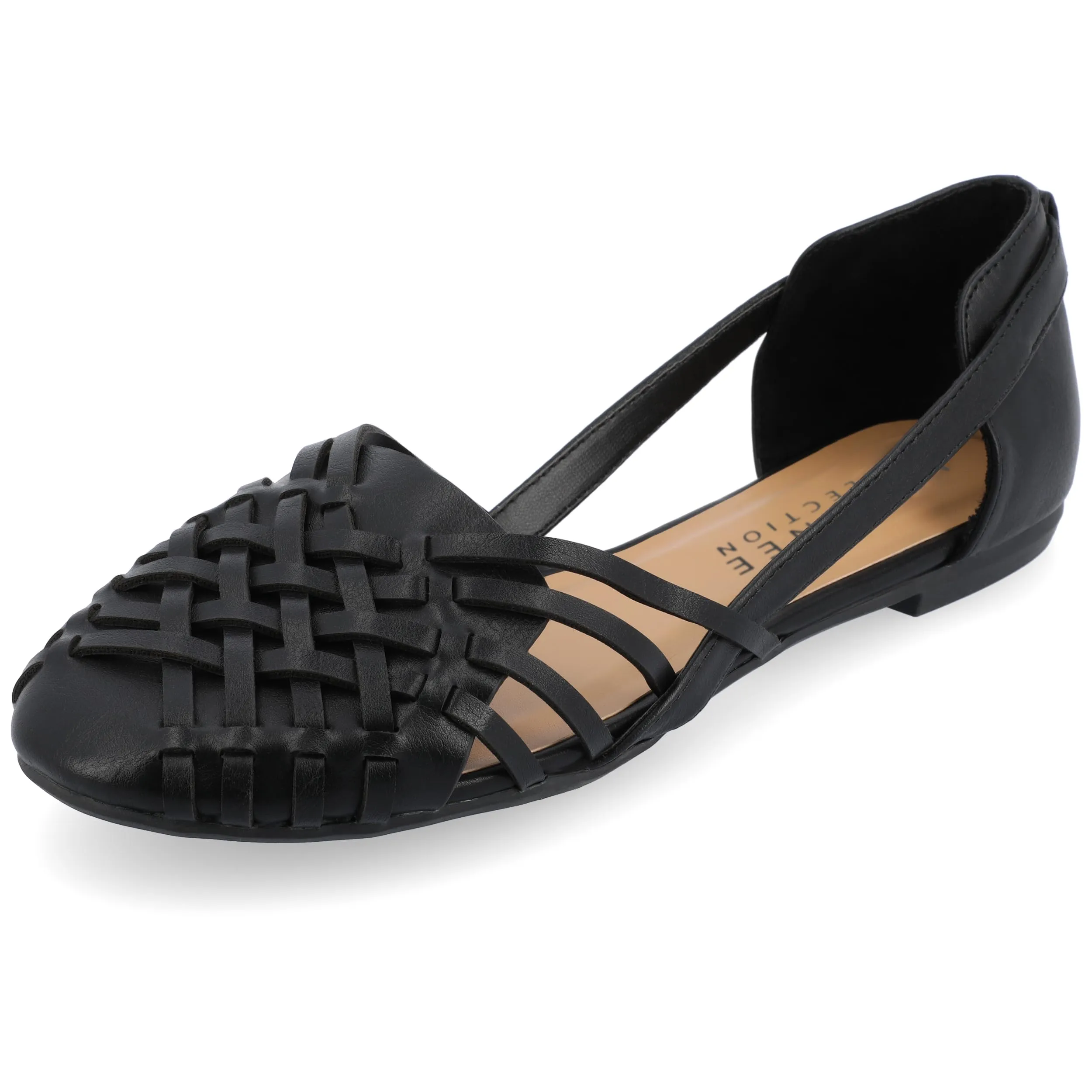 Journee Womens Basket Woven Slip On Sandal Block Heel Caged Closed Round Toe Breathable Ekko Ballet Flat Black 9 Medium Womens US