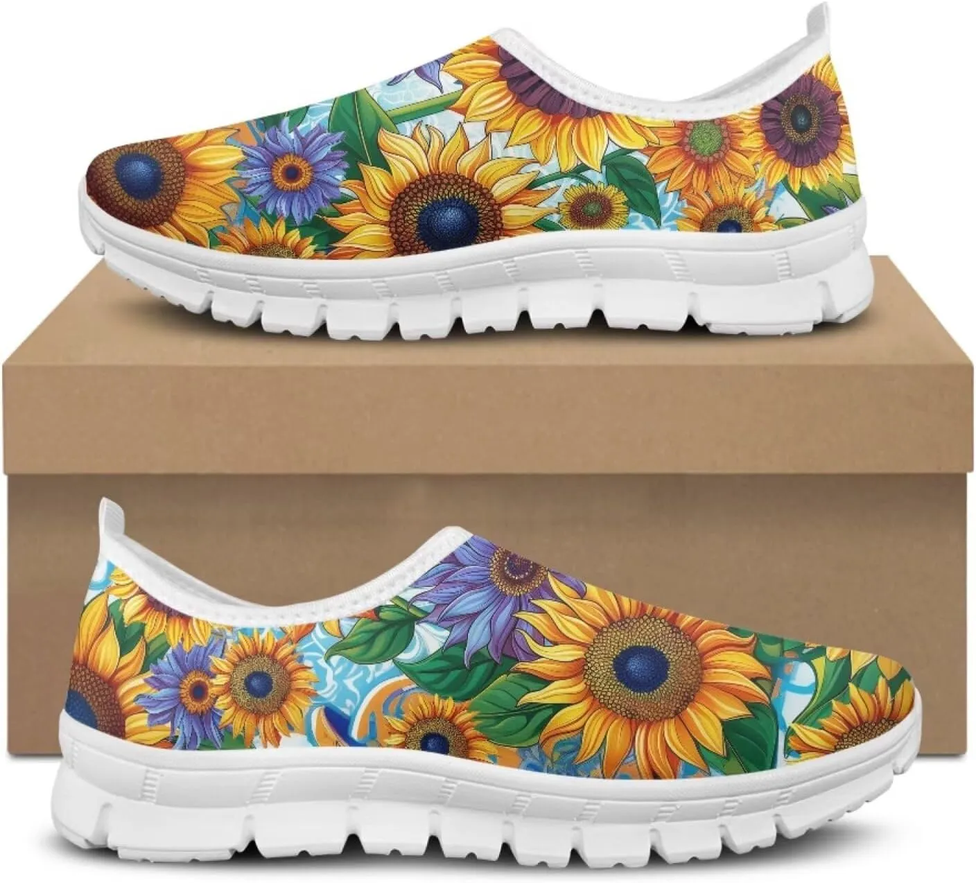 JoyLamoria Bright Blossom Walking Shoes Travel Clog Slip on Causal Loafer with Floral Print Fashion Sneakers for Men Women