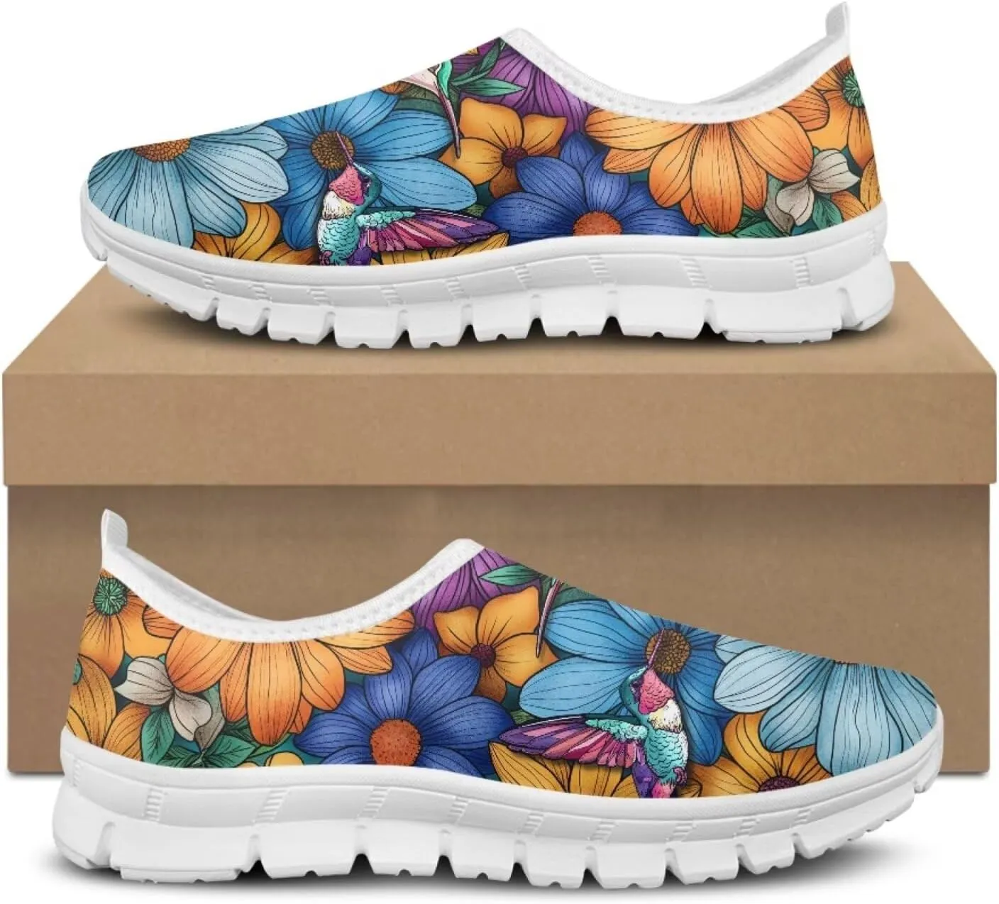 JoyLamoria Bright Blossom Walking Shoes Travel Clog Slip on Causal Loafer with Floral Print Fashion Sneakers for Men Women