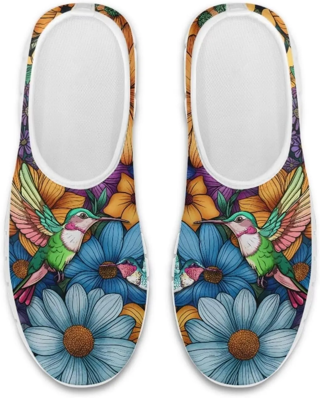 JoyLamoria Bright Blossom Walking Shoes Travel Clog Slip on Causal Loafer with Floral Print Fashion Sneakers for Men Women