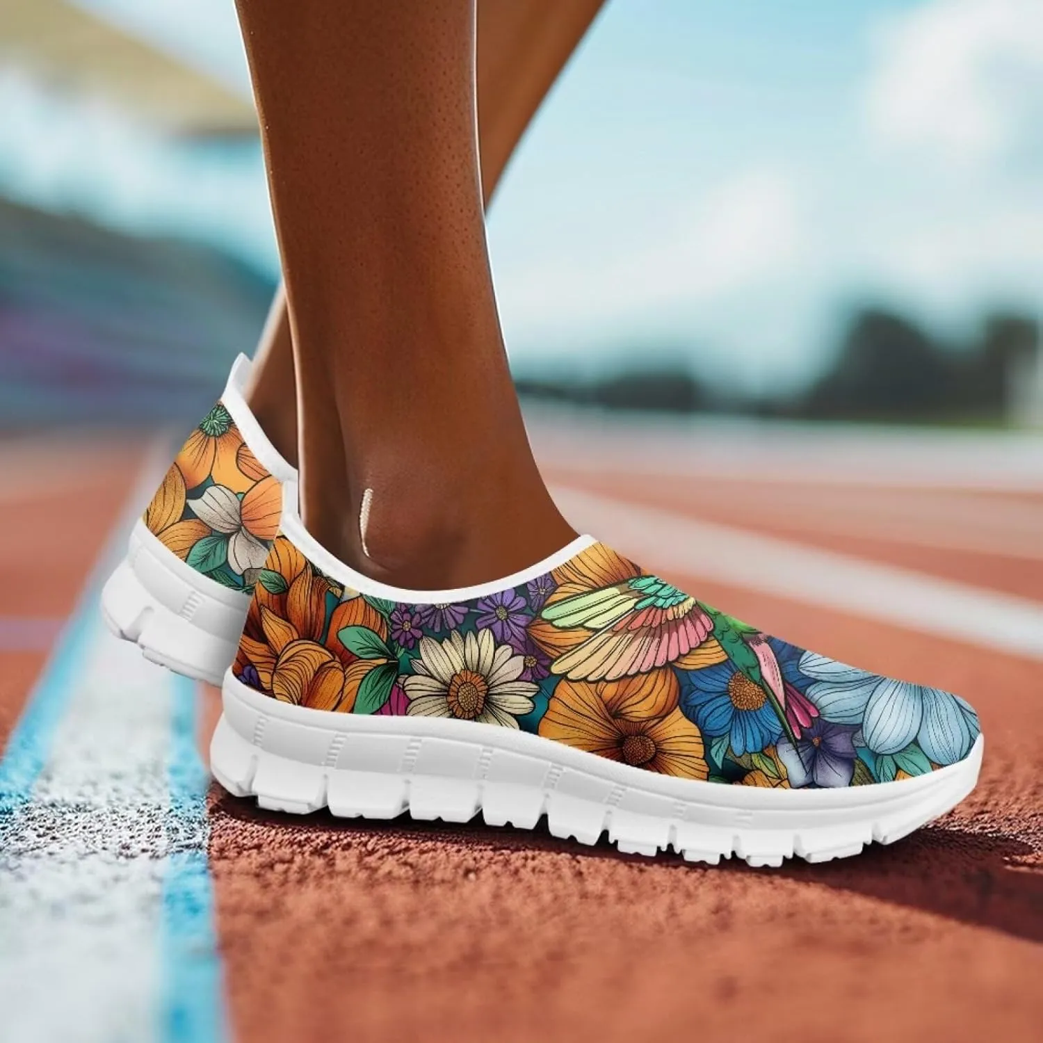 JoyLamoria Bright Blossom Walking Shoes Travel Clog Slip on Causal Loafer with Floral Print Fashion Sneakers for Men Women