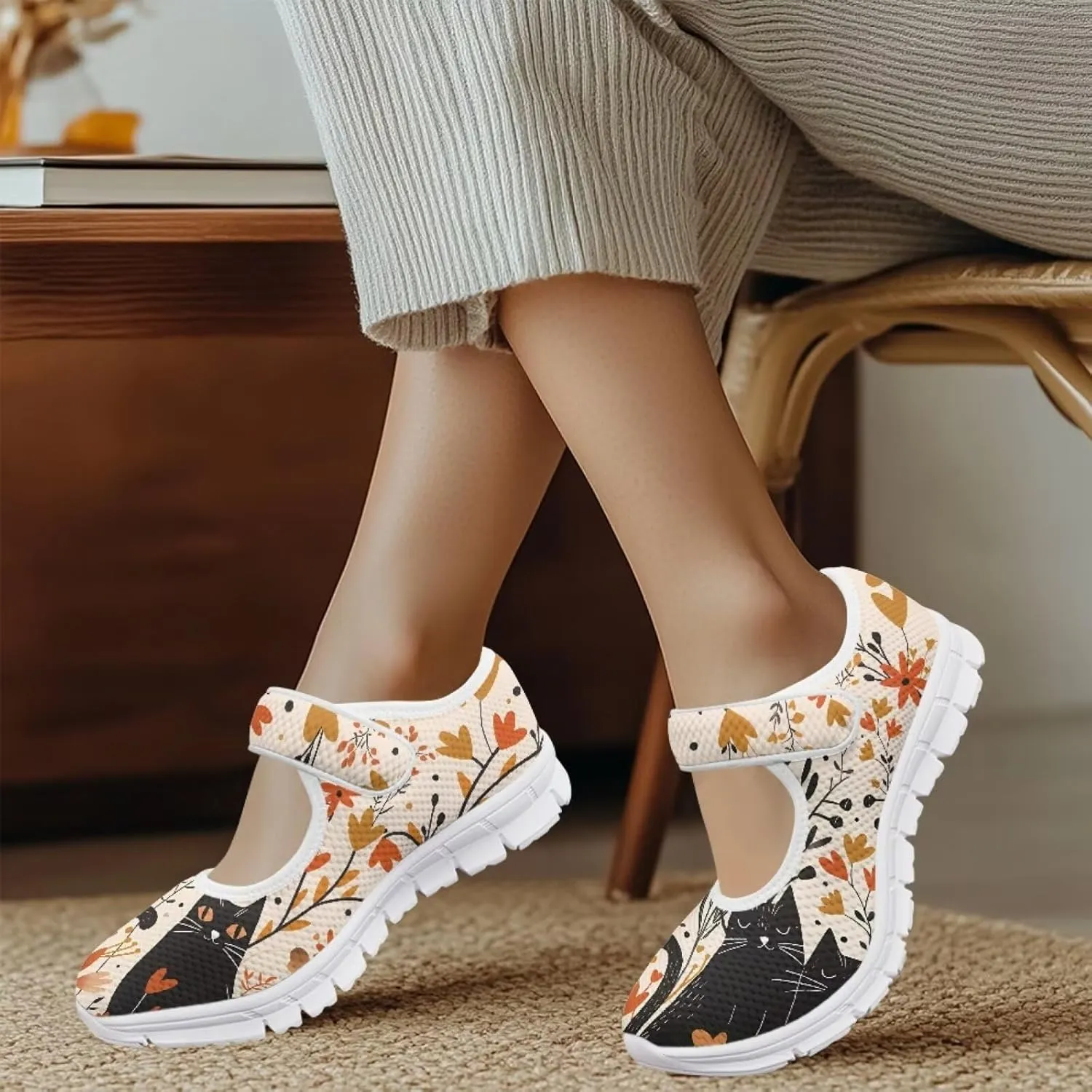 JoyLamoria Women’s Breathable Walking Shoes Trainer Sport Sneakers Adjustable Flats,Tropical Sloth Palm Leaves Print