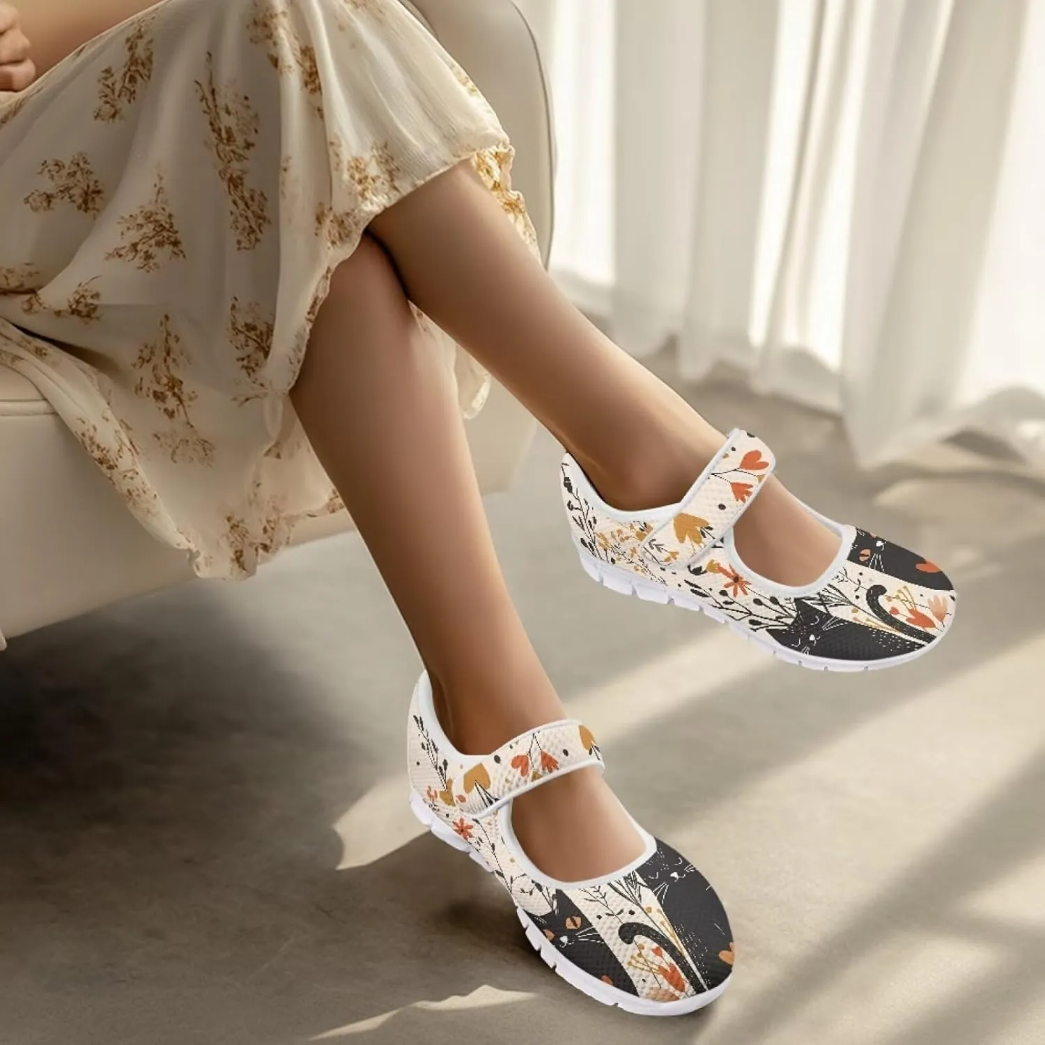 JoyLamoria Women’s Breathable Walking Shoes Trainer Sport Sneakers Adjustable Flats,Tropical Sloth Palm Leaves Print