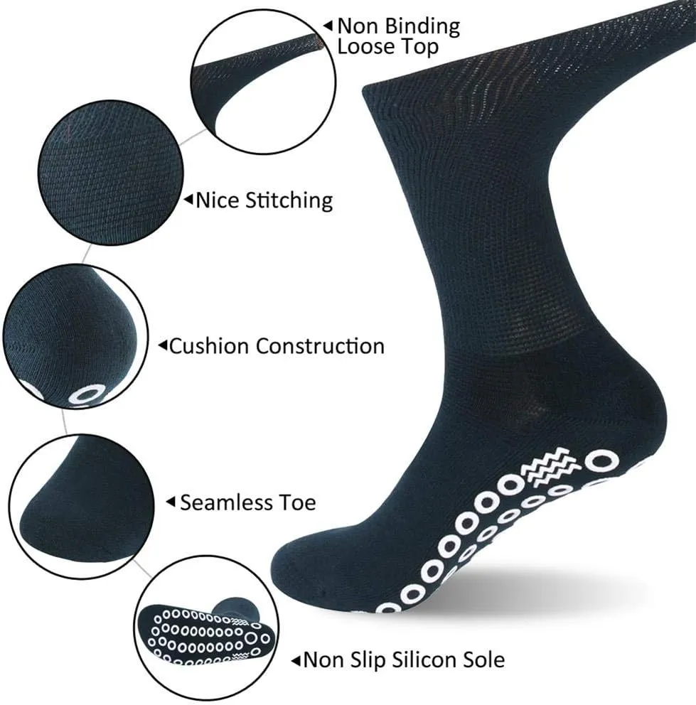JSPA Non-Binding Loose Fit Socks, Grip Ankle Low Cut Athletic Socks Youth Adults Anti Non Skid Slipper Crew Socks Non-Slip Diabetic Socks for Men and Women 3 Pairs Dark Green
