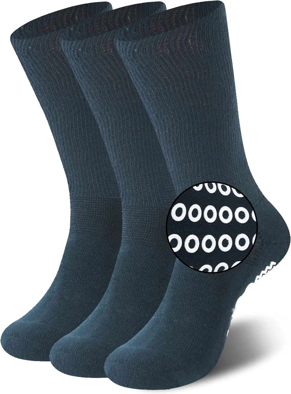JSPA Non-Binding Loose Fit Socks, Grip Ankle Low Cut Athletic Socks Youth Adults Anti Non Skid Slipper Crew Socks Non-Slip Diabetic Socks for Men and Women 3 Pairs Dark Green