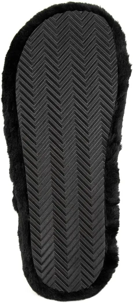 Juicy Couture Women's Faux Fur Platform Slippers – Fluffy Cozy Indoor Outdoor Slip-On House Shoes