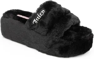 Juicy Couture Women's Faux Fur Platform Slippers – Fluffy Cozy Indoor Outdoor Slip-On House Shoes