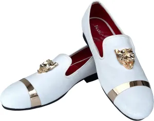Justar Men's Velvet Loafers Slip-on Dress Shoes with Gold Buckle Penny Loafer Red Slippers Flats