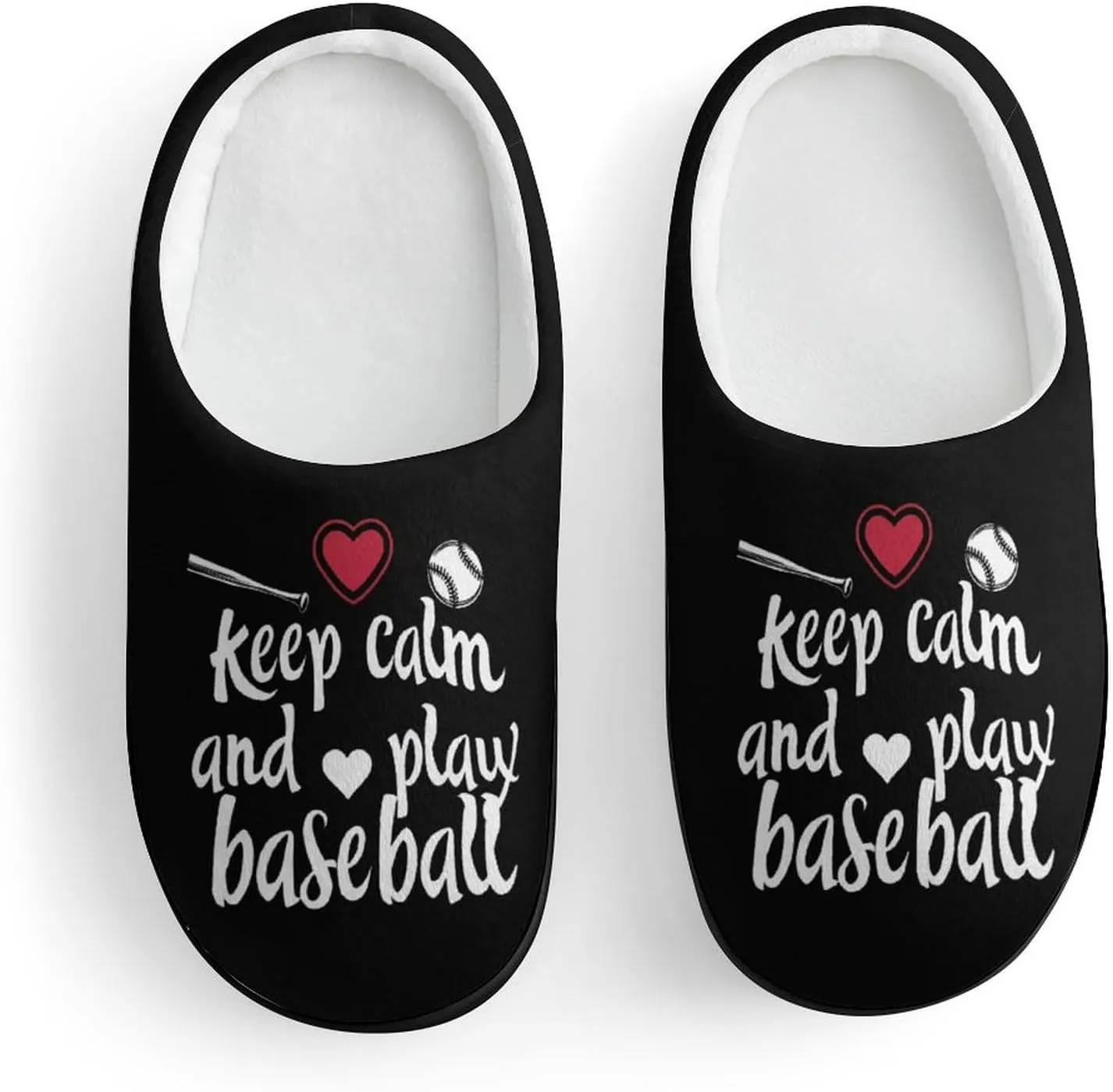 Keep Calm And Play Baseball Cute Cotton Slippers Anti-slip House Shoes Funny Slipper Indoor Outdoor