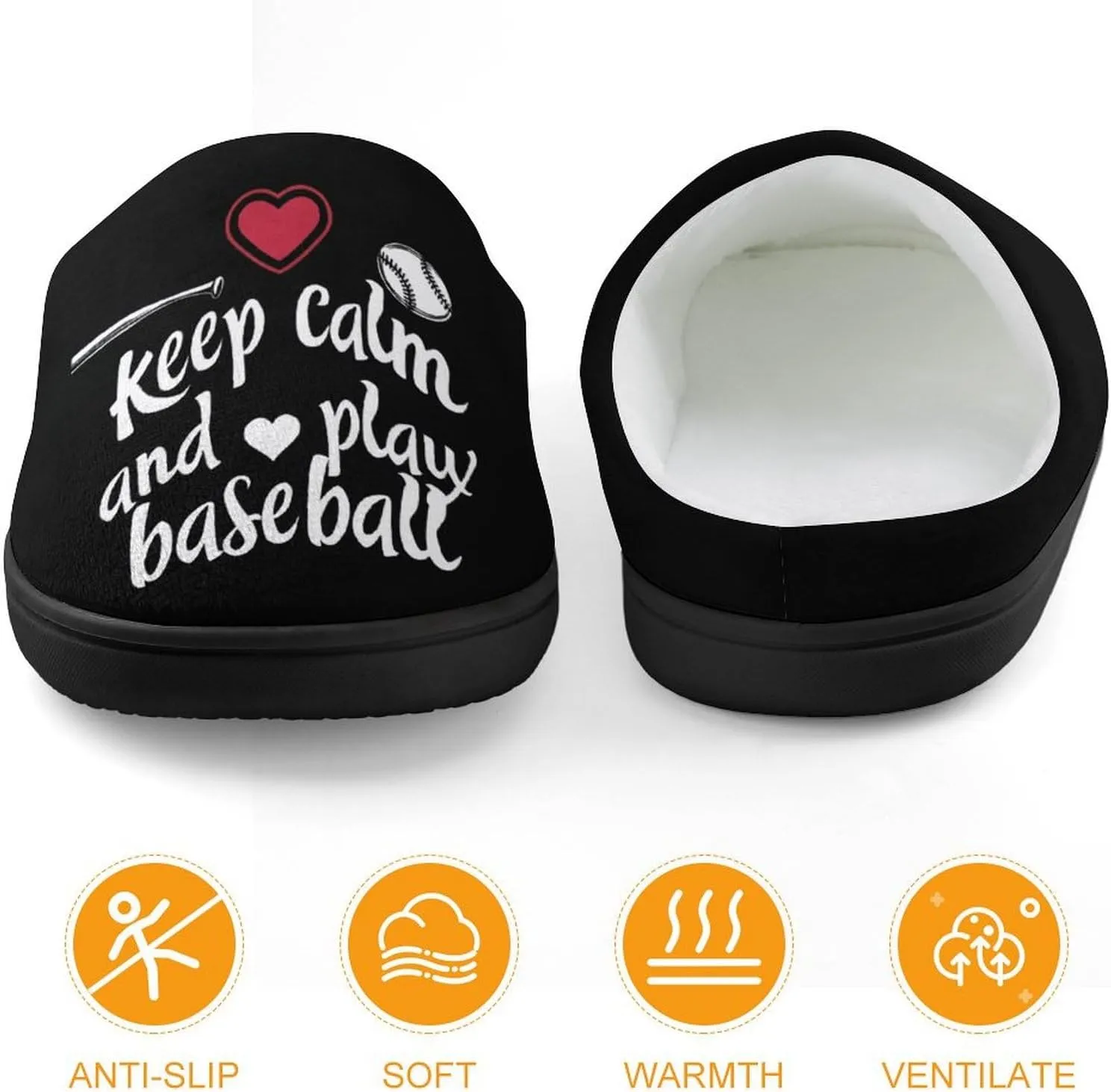 Keep Calm And Play Baseball Cute Cotton Slippers Anti-slip House Shoes Funny Slipper Indoor Outdoor