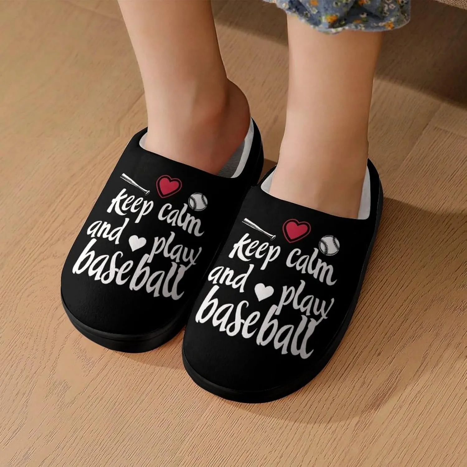 Keep Calm And Play Baseball Cute Cotton Slippers Anti-slip House Shoes Funny Slipper Indoor Outdoor