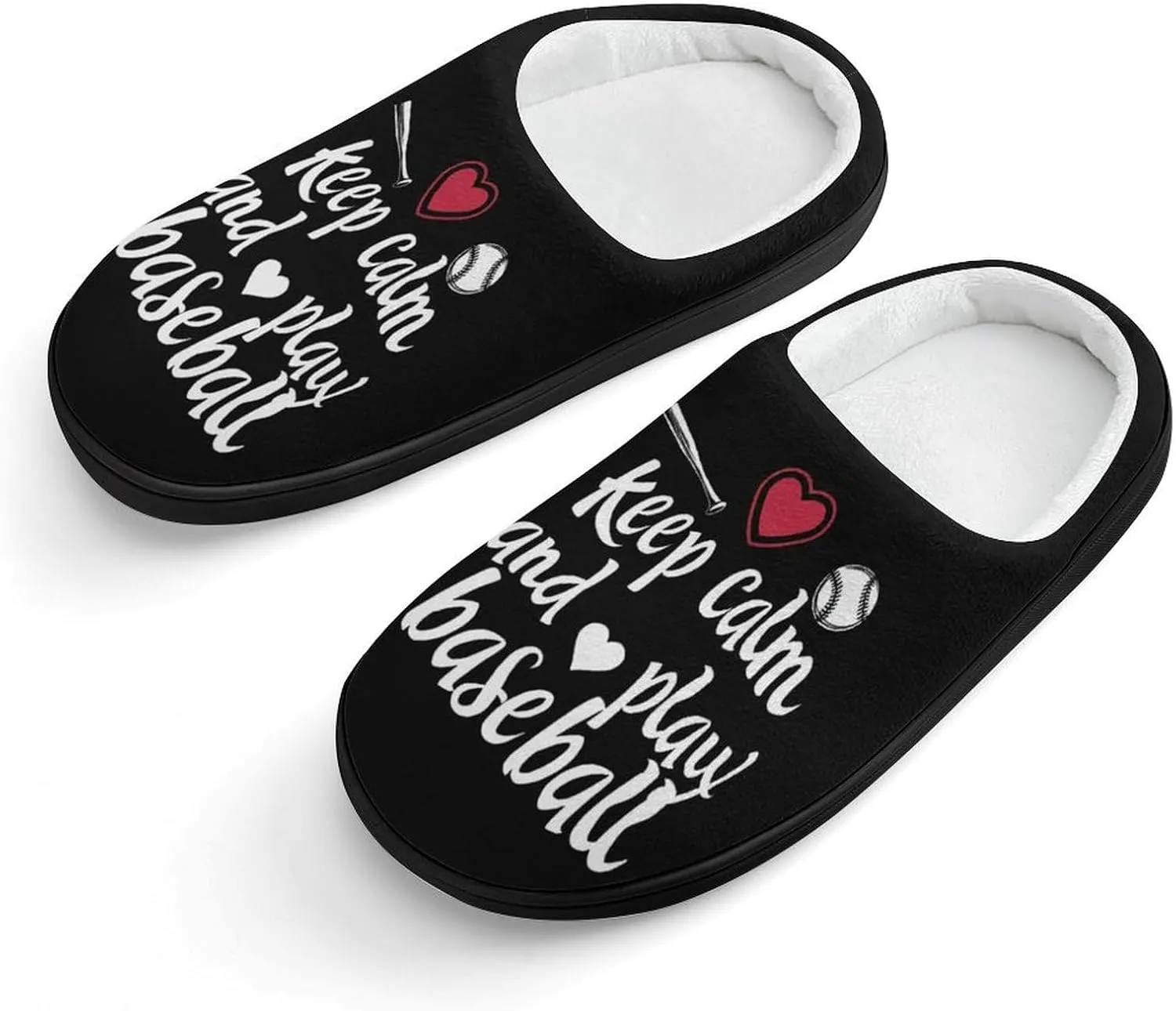 Keep Calm And Play Baseball Cute Cotton Slippers Anti-slip House Shoes Funny Slipper Indoor Outdoor