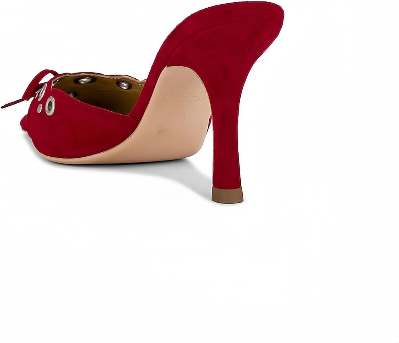 keleimusi Mid Heel Slip On Suede Pumps Studded Bow Heeled Mules Sandals Pointed Toe Shoes for Women