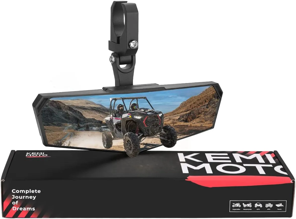 KEMIMOTO UTV Rear View Mirror, SXS UTV Mirror Clear View with 1.5-2 inch 360° Adjustable Low Profile Aluminum Clamp Compatible with Polaris RZR 1000 Pioneer Talon Kawasaki KRX Mule Can Am X3 Zforce