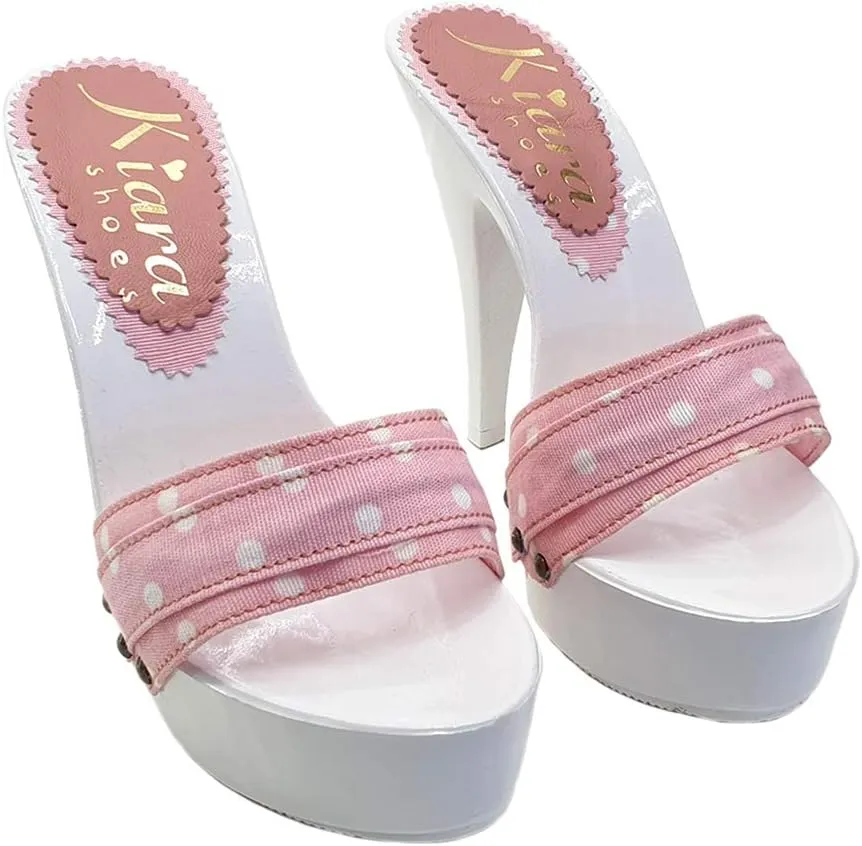 Kiara Shoes White Mule with Pink Polka Dot Upper Made in Italy - K9401 ROSA POIS