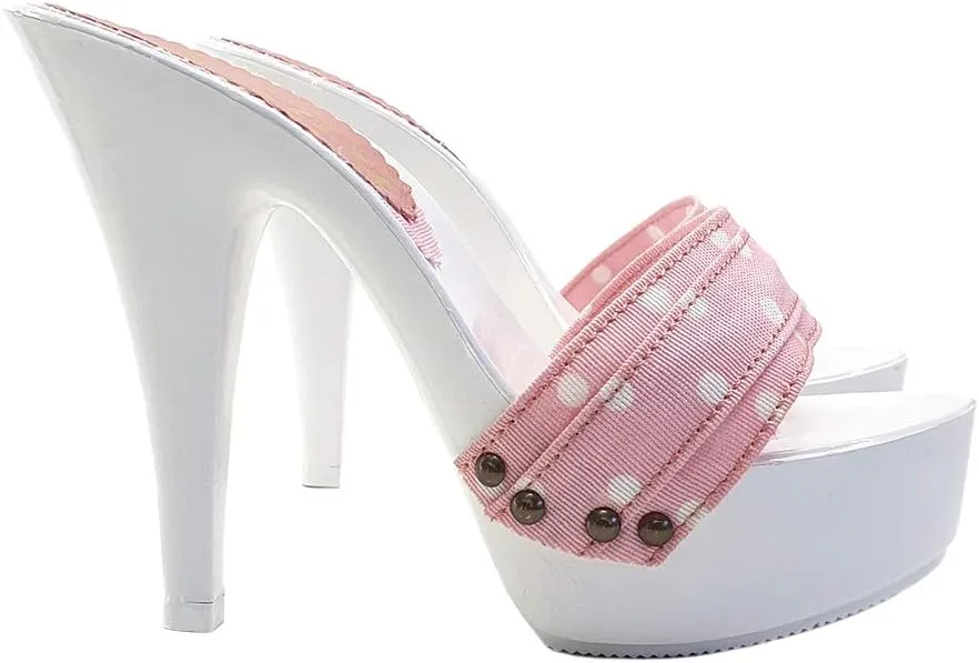 Kiara Shoes White Mule with Pink Polka Dot Upper Made in Italy - K9401 ROSA POIS