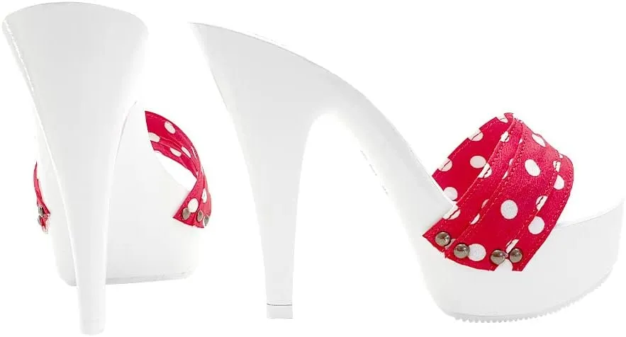 Kiara Shoes White Mule with red Polka Dot Upper Made in Italy - K9401 POIS Rosso