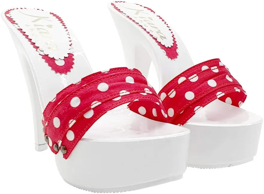Kiara Shoes White Mule with red Polka Dot Upper Made in Italy - K9401 POIS Rosso