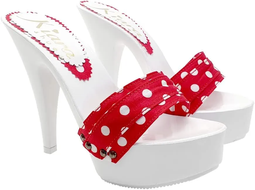 Kiara Shoes White Mule with red Polka Dot Upper Made in Italy - K9401 POIS Rosso