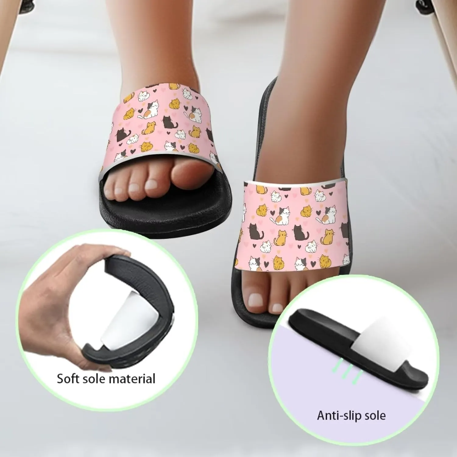Kids Slides Girls Boys Toddlers Shower Slippers Cute Cartoon Open Toe Sandals Cushioned Thick Sole Beach Pool Shoes