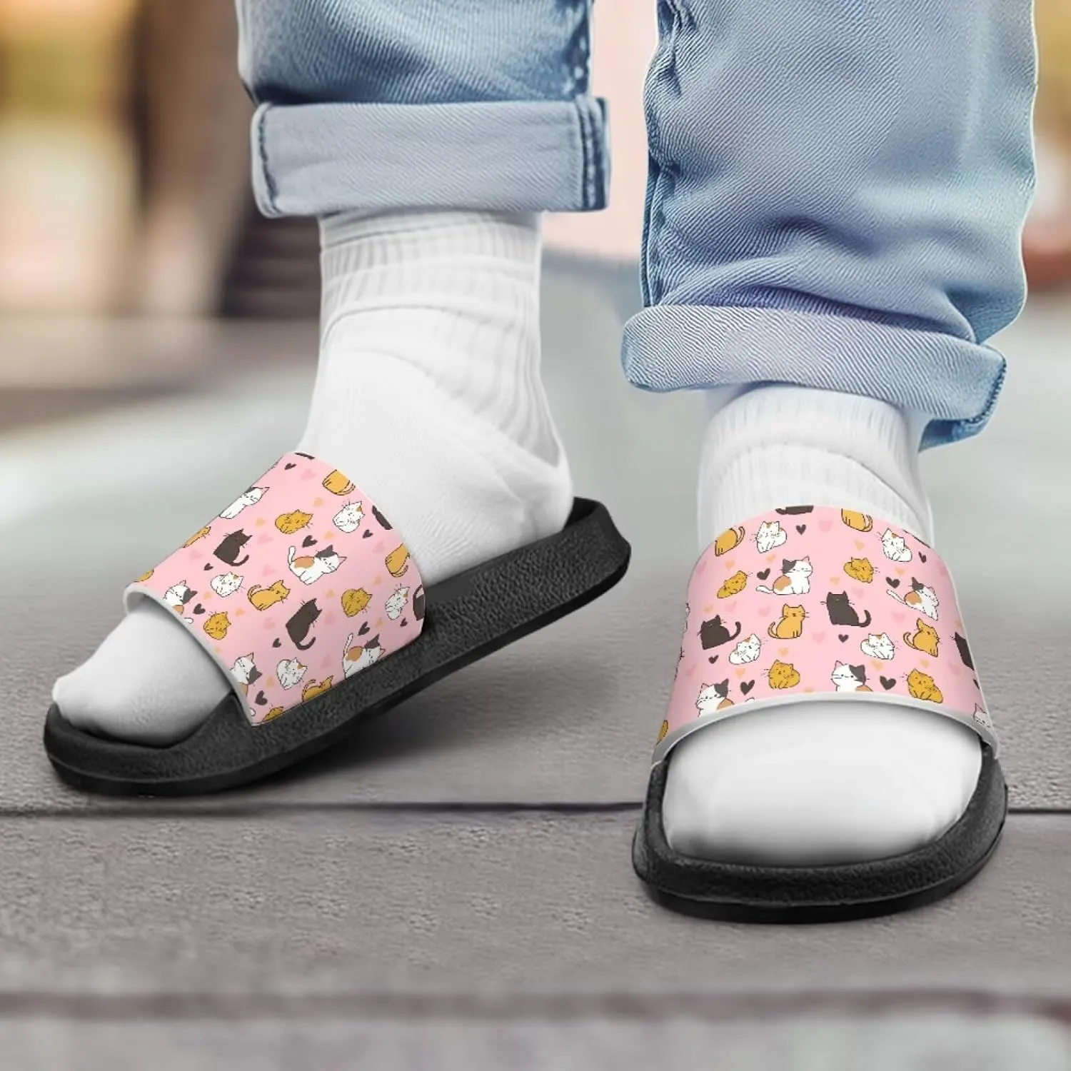 Kids Slides Girls Boys Toddlers Shower Slippers Cute Cartoon Open Toe Sandals Cushioned Thick Sole Beach Pool Shoes