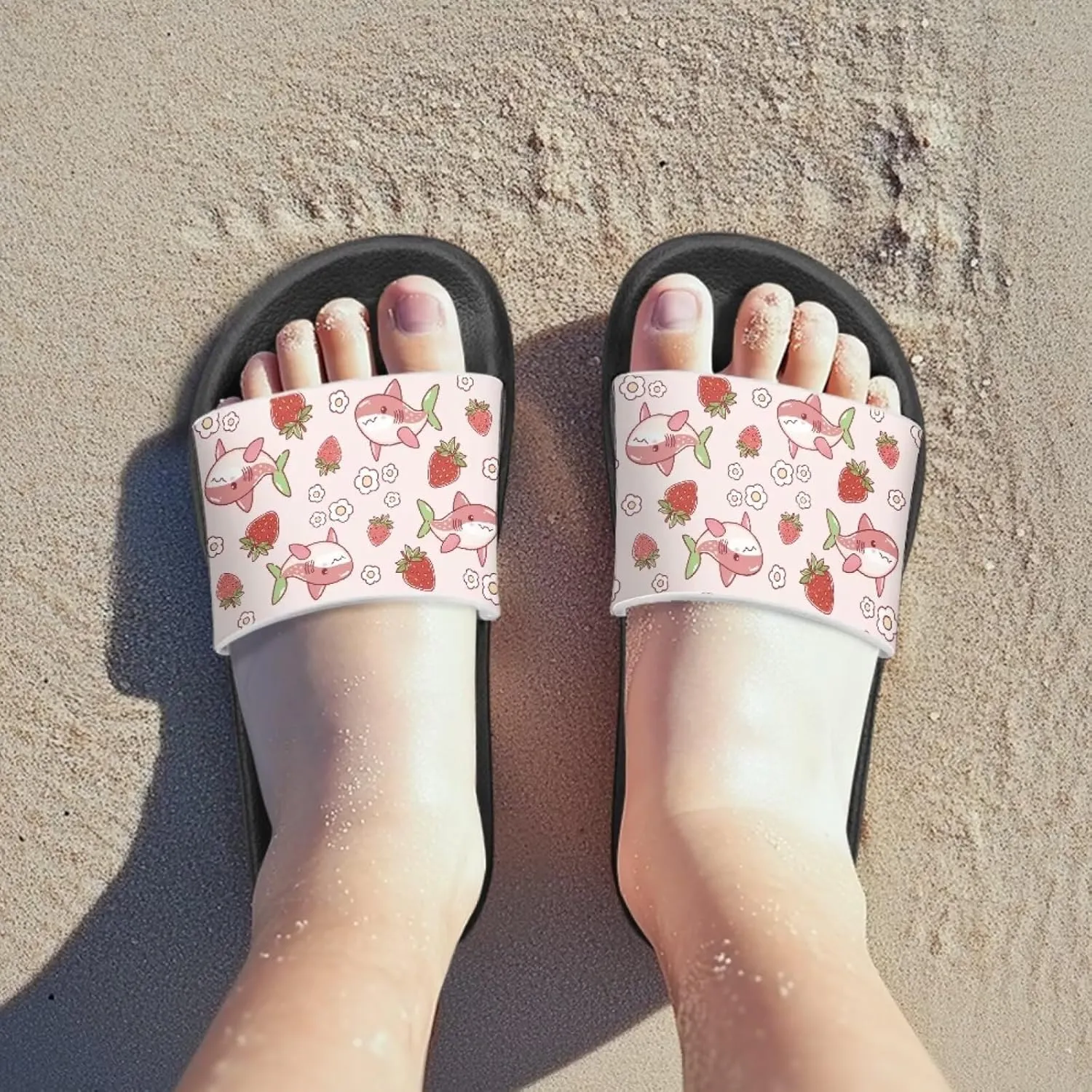 Kids Slides Girls Boys Toddlers Shower Slippers Cute Cartoon Open Toe Sandals Cushioned Thick Sole Beach Pool Shoes