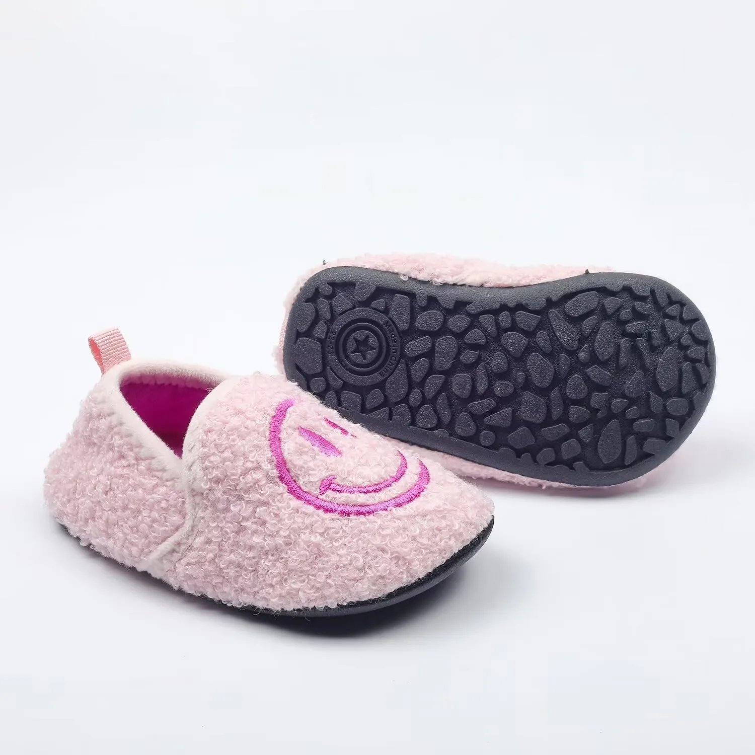 Kids Slippers Toddler Smile Face House Slippers Indoor Home Non-Slip Rubber Sole Shoes Warm Cozy Socks