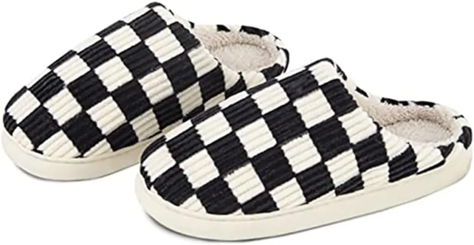 kissxiaoya Unisex House Slippers, Plaid Scuff Slides, Womens Cozy Memory Foam Slipper, Slip on Warm Checkered Shoes Indoor Outdoor with Anti-slip sole
