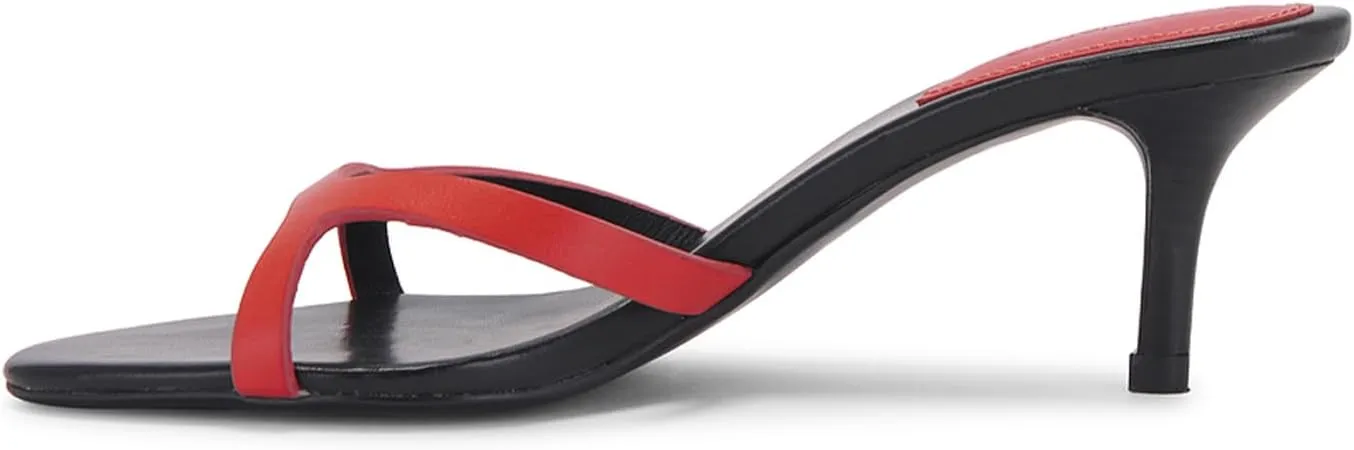 Kitten Heels for Women Single Strap Low Heel Open Toe Mule Shoes Non Slip Sandals