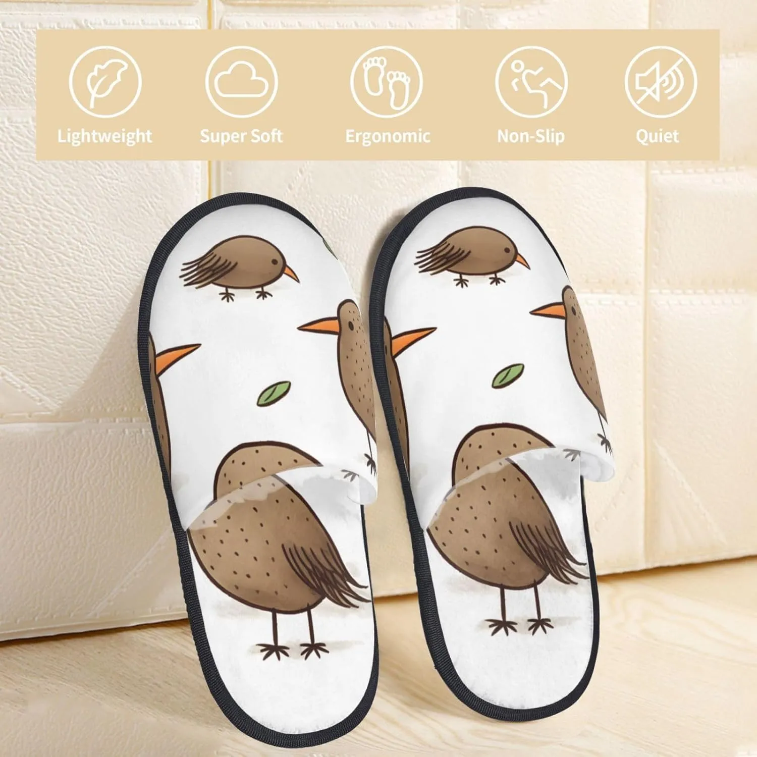 Kiwi Birds Cute Women's Fuzzy Slippers Slip-on Slipper Soft Comfy Bedroom Slippers Non-slip House Shoes