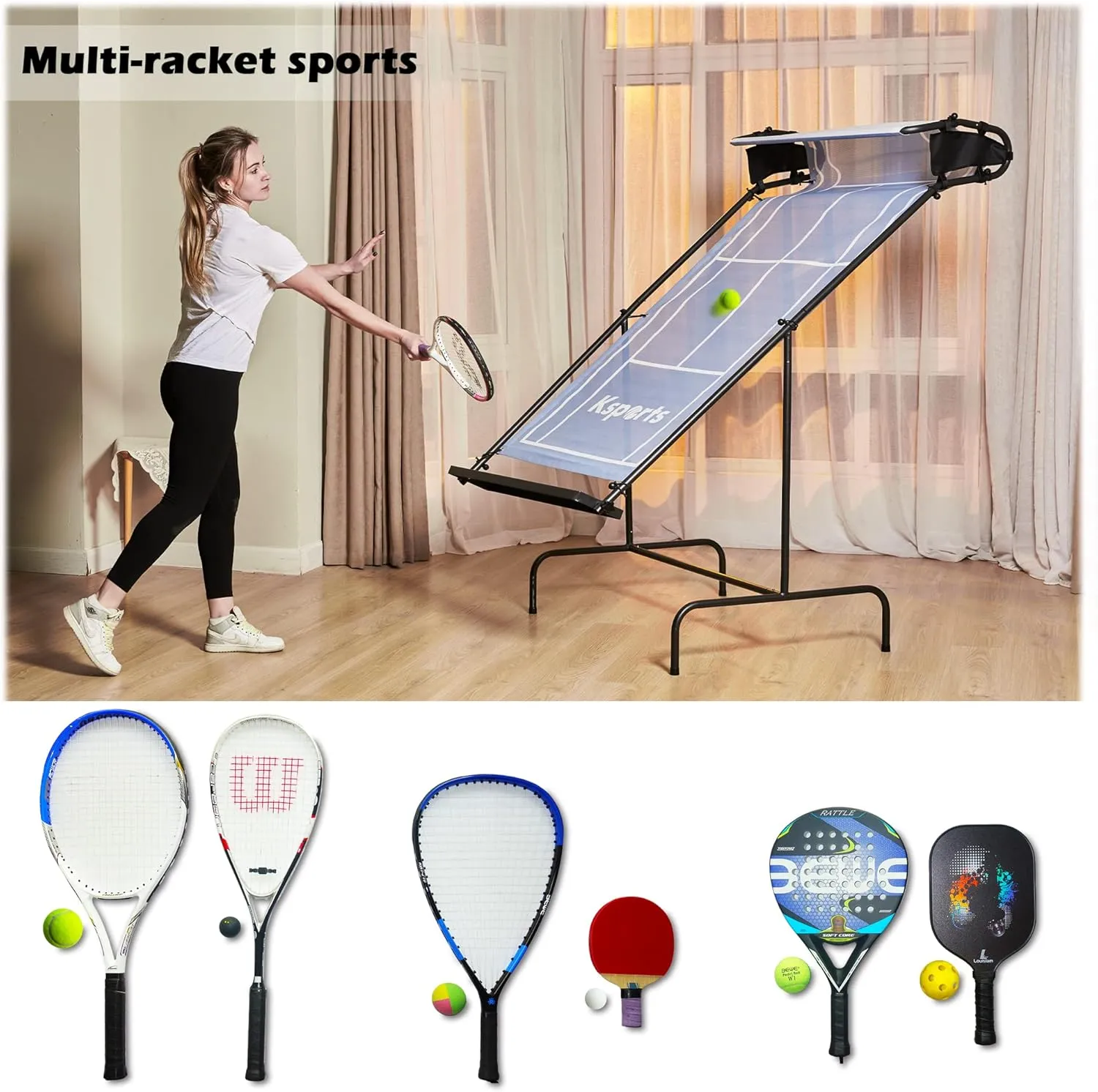 Ksports Tennis Rebounder Net – Multi Racket Sports Trainer for Tennis, Pickleball, Padel, Squash & Racquetball – Quick Assembly, Portable with Carry Bag