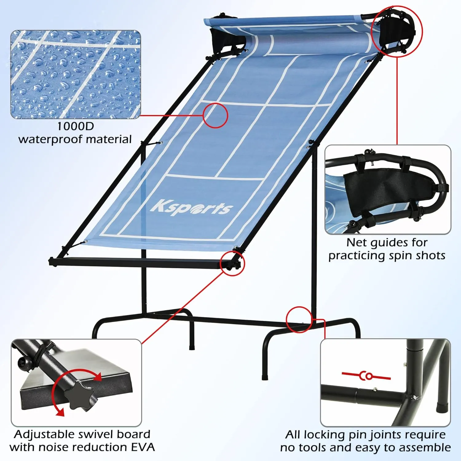 Ksports Tennis Rebounder Net – Multi Racket Sports Trainer for Tennis, Pickleball, Padel, Squash & Racquetball – Quick Assembly, Portable with Carry Bag
