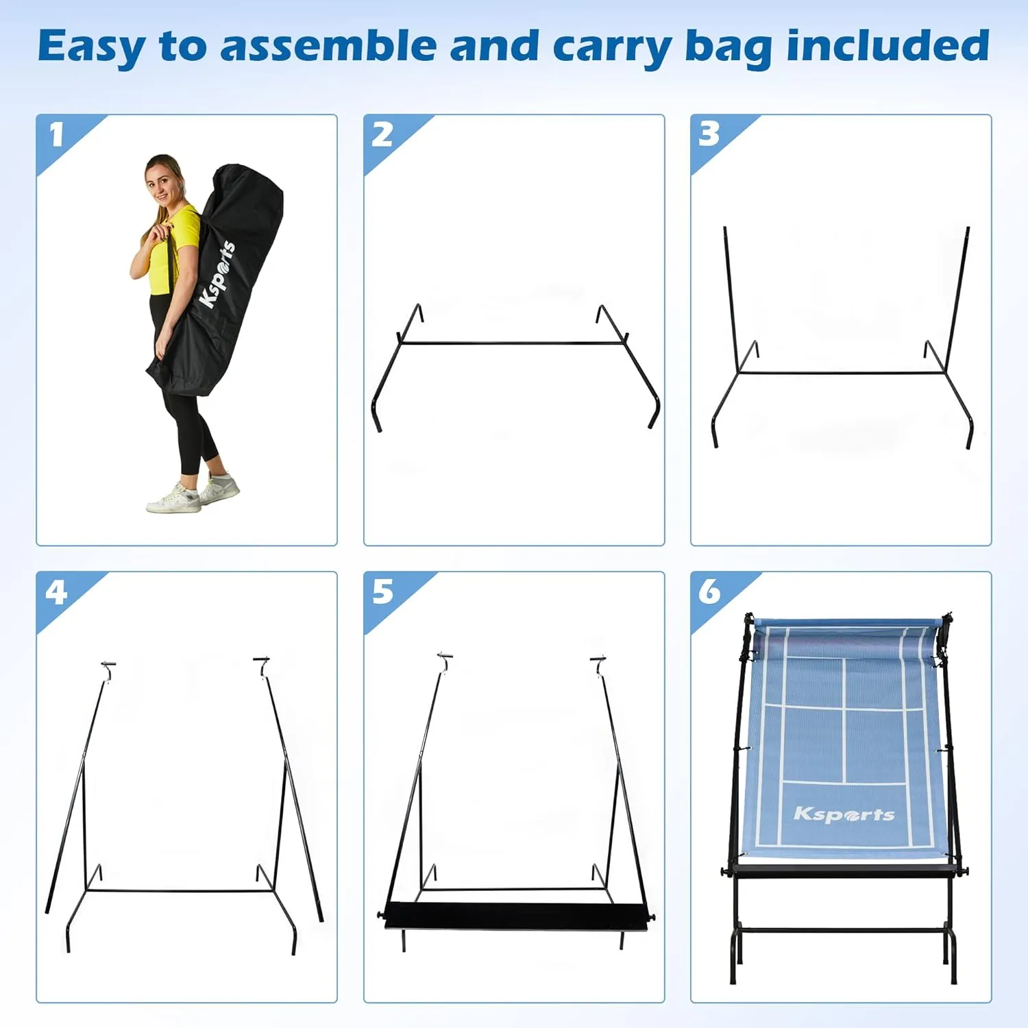 Ksports Tennis Rebounder Net – Multi Racket Sports Trainer for Tennis, Pickleball, Padel, Squash & Racquetball – Quick Assembly, Portable with Carry Bag