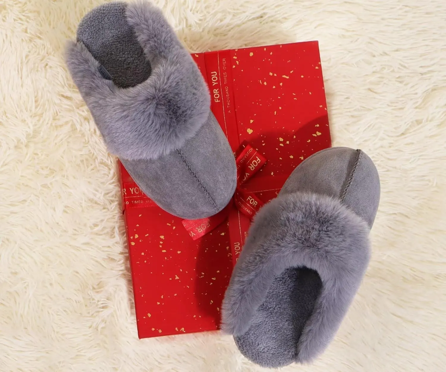 KuaiLu Womens House Platform Slippers Warm Faux Suede Fuzzy Thick Cushioned Yoga Foam Shoes Ladies Slipper Home Lightweight Slip on Indoor Outdoor Non-Slip Hard Sole