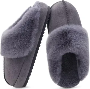 KuaiLu Womens House Platform Slippers Warm Faux Suede Fuzzy Thick Cushioned Yoga Foam Shoes Ladies Slipper Home Lightweight Slip on Indoor Outdoor Non-Slip Hard Sole