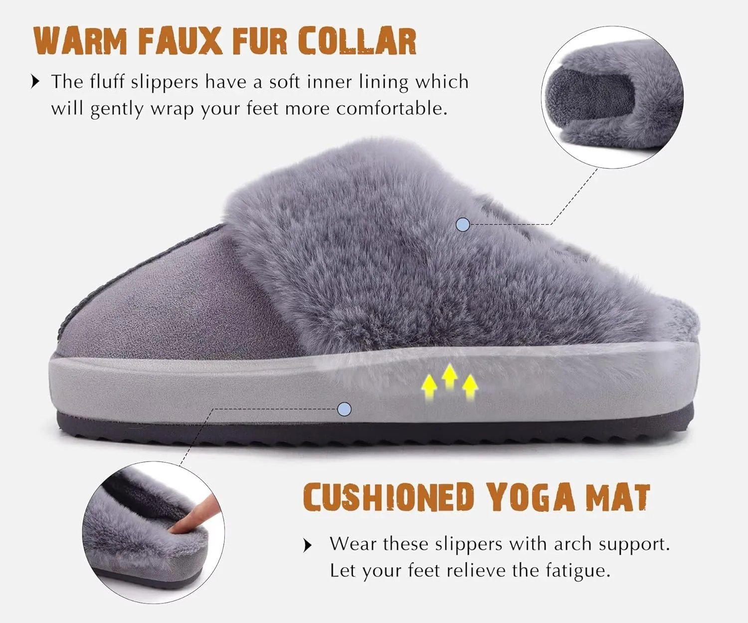 KuaiLu Womens House Platform Slippers Warm Faux Suede Fuzzy Thick Cushioned Yoga Foam Shoes Ladies Slipper Home Lightweight Slip on Indoor Outdoor Non-Slip Hard Sole